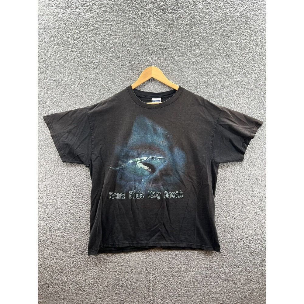 Discovery Channel Vintage Bonafide Big Mouth Great White Faded Black T-Shirt